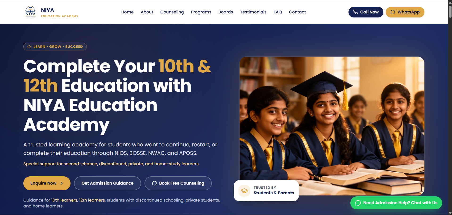 Niya Education Academy Website project preview