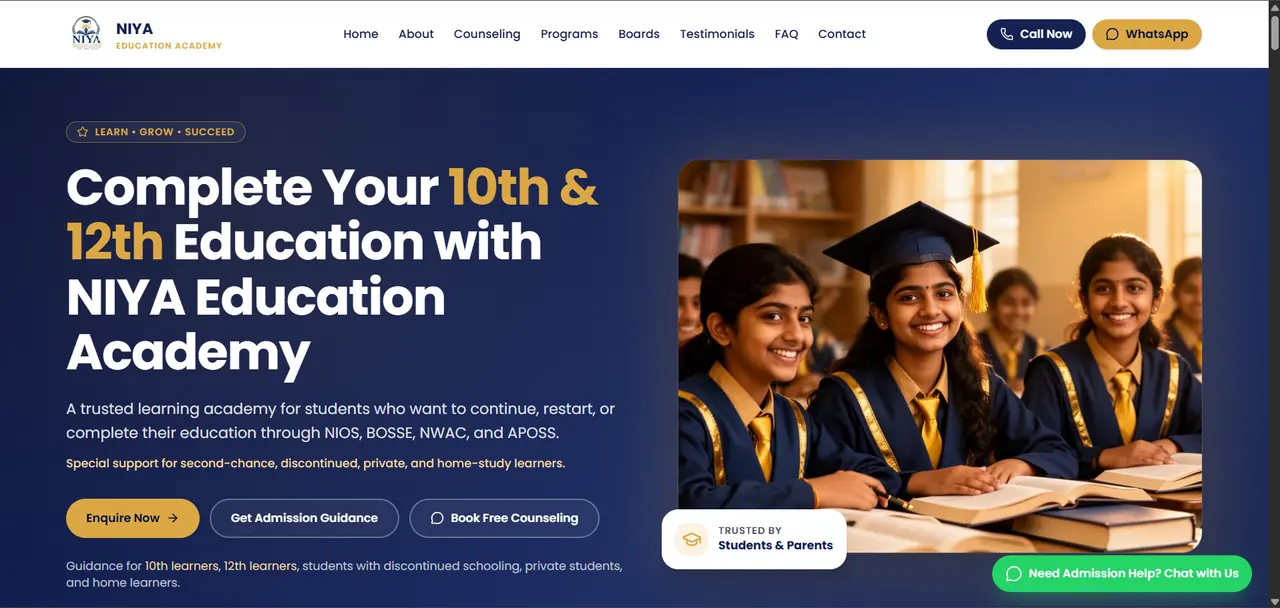 Niya Education Academy Website project preview