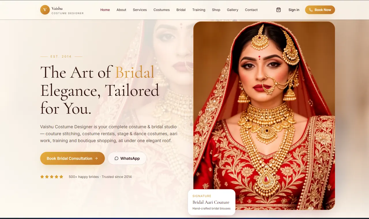 Vaishu Costume Designer Website project preview